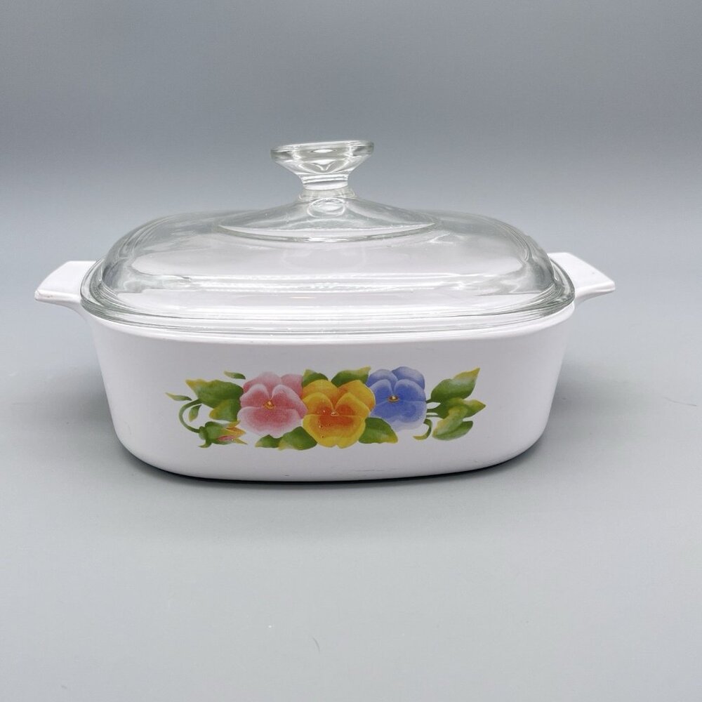 Vintage Corning A-2-B 2 Liter Casserole Dish Summer Blush Pattern & Pyrex Lid - Picture 3 of 11